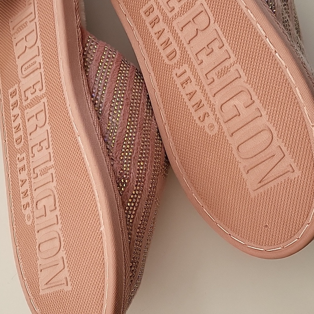 True religion womens slippers slides big logo  Pink size 8 L - Picture 3 of 4